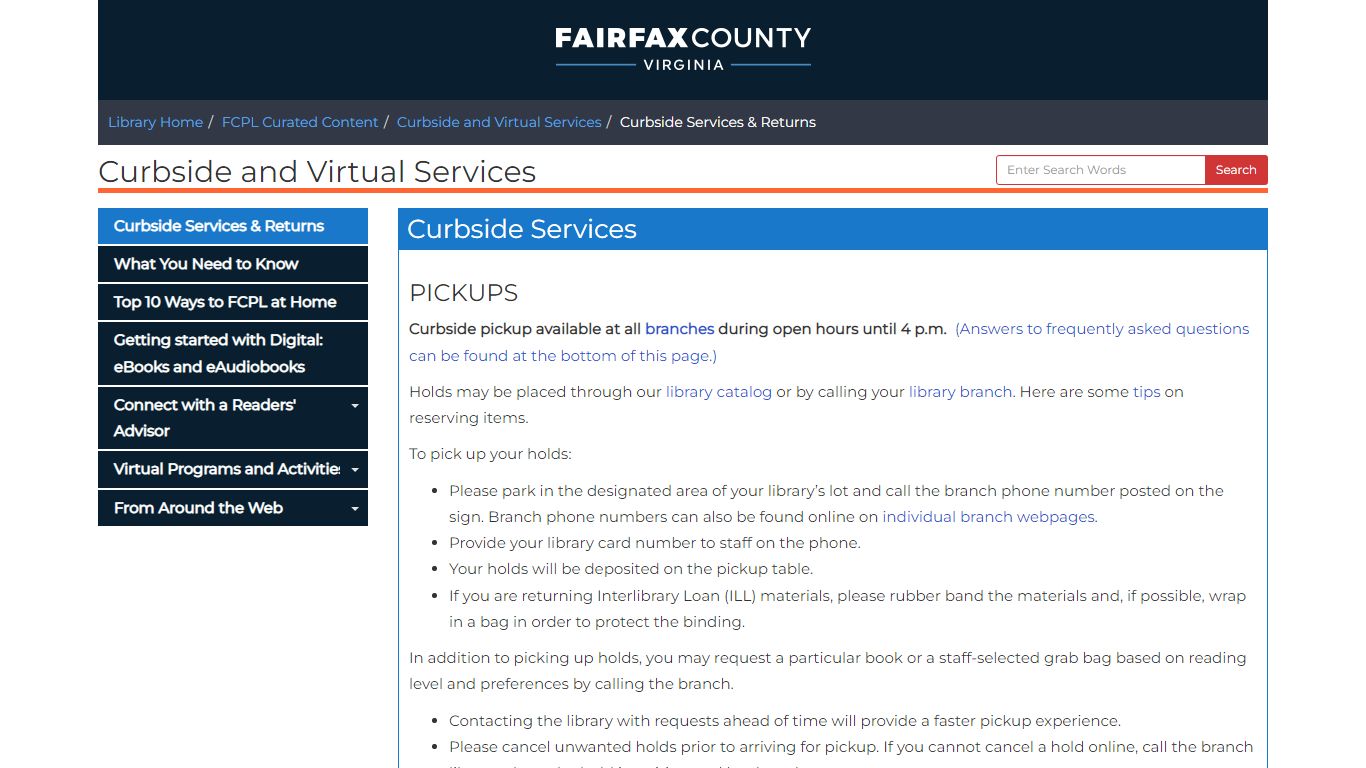 Curbside and Virtual Services - Fairfax County